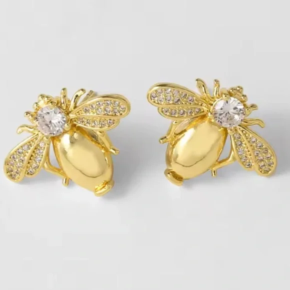 Luxury Gold Bee Stud Earrings - Picture 2 of 3
